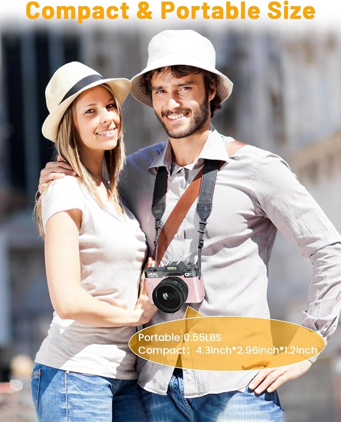 2024 Upgrade VJIANGER Digital Camera for Photography Vlogging Camera for YouTube with WiFi, 180° Flip Screen, 16X Digital Zoom, 52mm Lens, 2 Batteries, 32GB Micro SD Card(Pink)