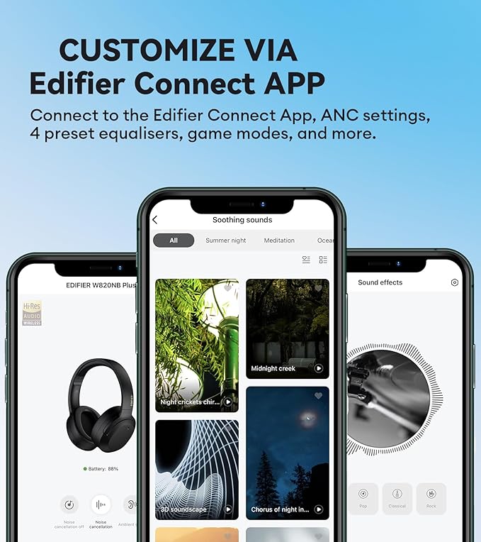 Edifier W820NB Plus Hybrid Active Noise Cancelling Headphones - LDAC Codec - Hi-Res Audio Wireless & Wired - Fast Charge - 49H Playtime - Over Ear Bluetooth V5.2 Headphones- Blue
