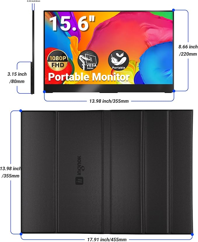Portable Monitor, 15.6inch FHD 1080P Travel Monitor, Ultra-Thin, USB-C Plug&Play, Built-in Speakers, Portable Screen for Laptop, Mac, Switch/PS5, Travel&Office Assistant
