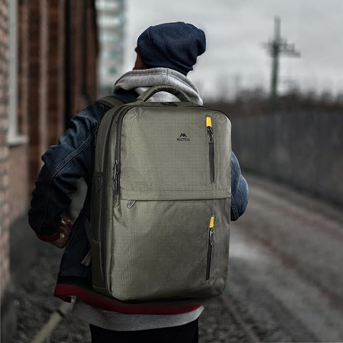 MATEIN Extra Large 45L Travel Backpack, Airline Approved Carry on Backpack with USB Port & Shoe Compartment, Water Resistant Luggage College Overnight Weekender Travel Bag Fit 18" Laptop, Green