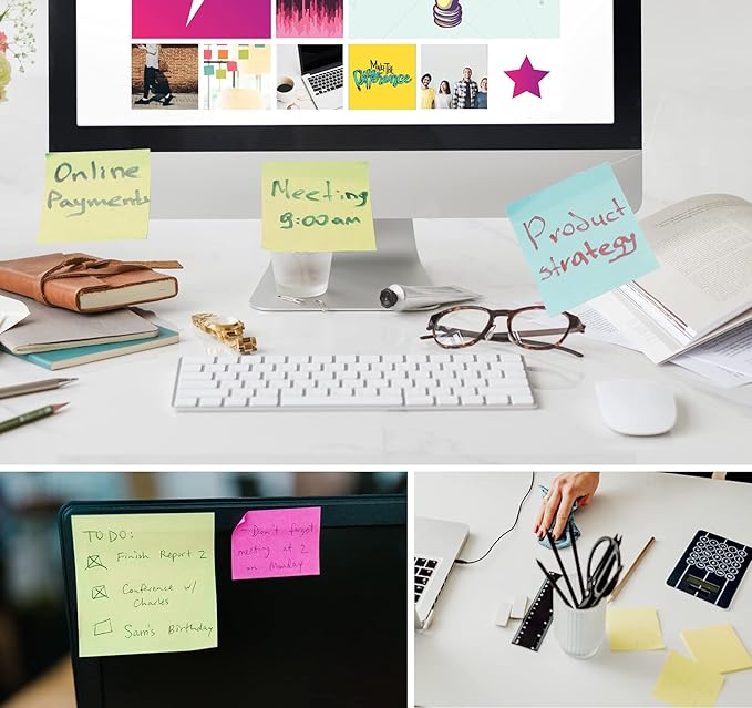 (24 Pads) Sticky Notes 3 x 3in,2400 pcs Yellow Self-Stick Notes,100 Sheets/Pad Bright Colors Post Pads,Super Sticky Pads Easy to Post Recyclable for Office,Shool,Home,Notebook,Meeting,Clean Removal