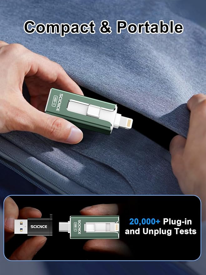 SCICNCE 512GB Flash Drive Intended for iPhone, USB Memory Stick Storage Backup for Photos Videos, Plug and Play No APP Required, Compatible with iPhone iPad Android and Computers (Green)