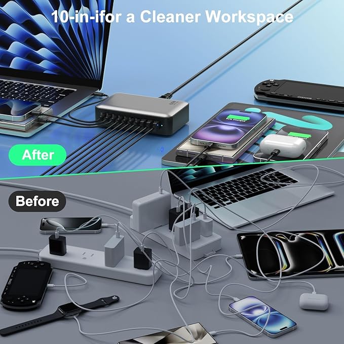 540W USB C Charger Block, 10 Port (5USBC+5UBSA) GaN III Fast Charging Station Hub, PD 100W and PD 65W Laptop Charger Adapter Compatible with MacBook Pro/Air, Lenovo, Dell, iPad, iPhone, Samsung