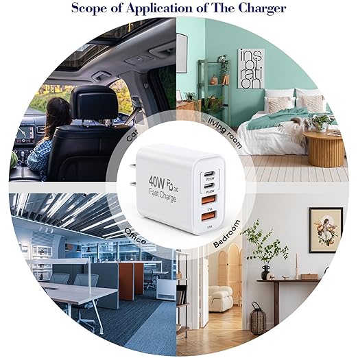 40W iPhone 17 16e 15 Charger Block Fast Charging,2Pack USB C Wall Charger,4-Port Fast USB Wall Adapter PD + QC Multiport Block Cube for iPhone 17 Air/17 Pro/Pro Max/16/16 Pro/15/14/13/12/11/Pro Max/XS