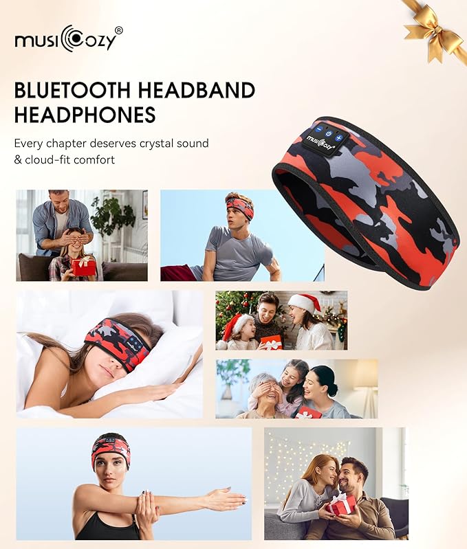 MUSICOZY Sleep Headphones Bluetooth 5.4 Headband, Wireless Earphones Music Sleep Earbuds Sleeping Eye Mask with HD Stereo Speakers for Workout Running Travel Yoga, Ideal Gifts for Women Men