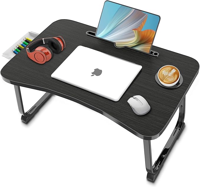 Fayquaze Portable Foldable Lap Desk with Storage Drawer and Cup Holder - Laptop Bed Stand Tray Table for Eating, Reading and Working