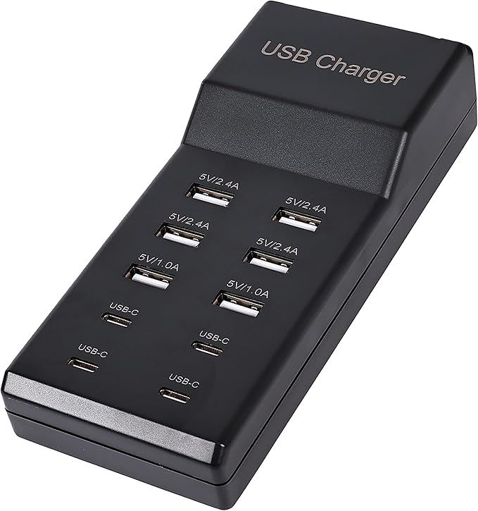 USB Charger,50W USB Charging Station with 10-Port (6 USB-A Port & 4 USB-C Port) Compatible with iPhone 15/14/13/12/11/X/8/7/6 Phones, Watch,Tablets, Smartphones Black