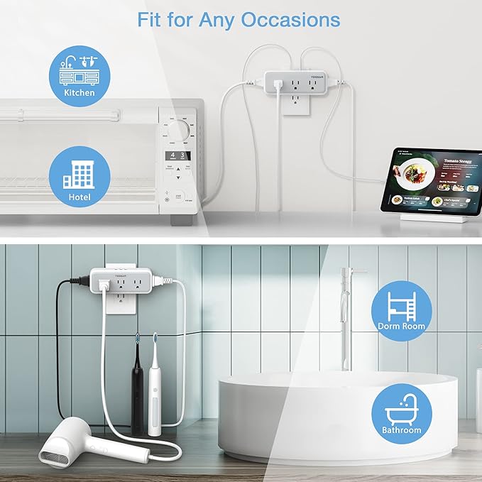 Multi Plug Outlet Extender, USB C Wall Charger, TESSAN Wall Plug Splitter with 5 Outlets and 3 USB, Electrical Power Expander with Surge Protector Spaced for Home Office Dorm Room