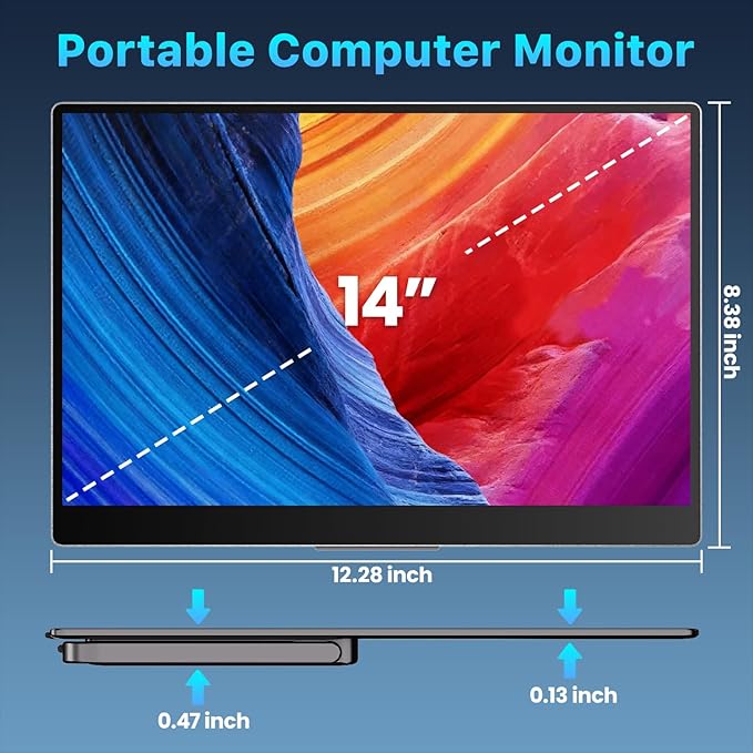 Portable Monitor 14" 4K 3840X2400 100000:1 100% DCI-P3 60Hz OLED HDMI USB-C Travel Monitor for Laptop MacBook PC Surface PS5 Xbox, External Display with Kickstand & Speakers, VESA Compatible