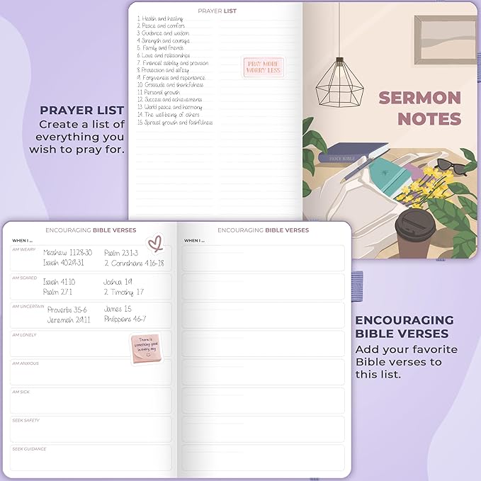 Clever Fox Bible Study Journal – Church Notes Notebook – Note Taking & Journaling Kit – Faith Based Religious Gifts & Accessories (Lavender)