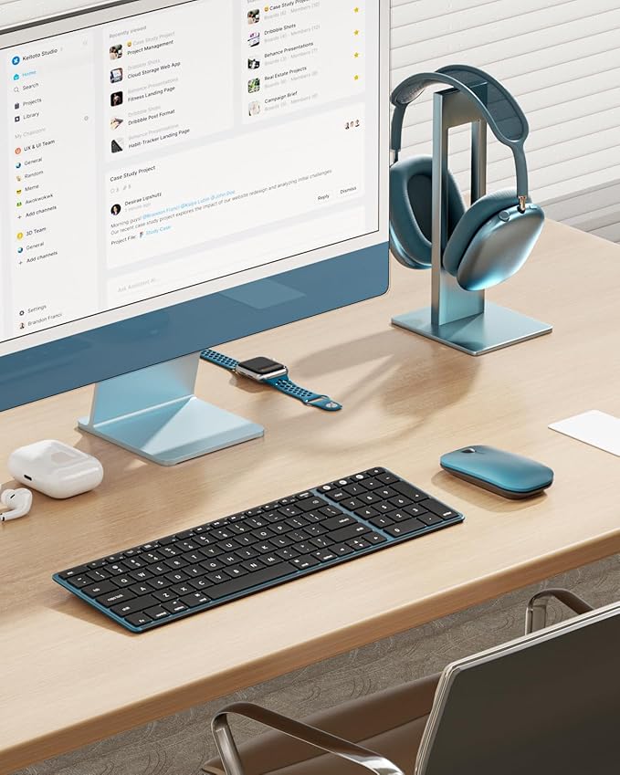 seenda Bluetooth Keyboard and Mouse for Mac, SKM64-2 Multi-Device Rechargeable Slim Wireless Keyboard Mouse Stainless Steel Full Size, Compatible with MacBook Pro/Air, iPad, Mac - Black Blue