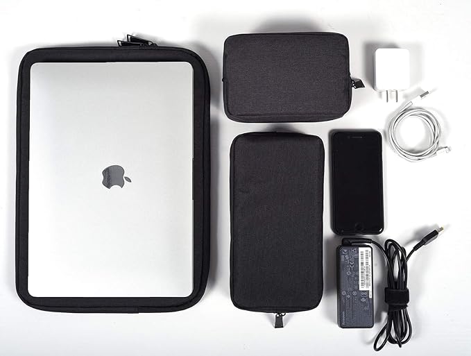 dealcase Canvas Waterproof Universal Electronic Accessories Organizer for Power Bank,Charging Cords,Chargers,Mouse,USB Cable,Earphones and More Out-going, Business Travel Gadget Bag,Black(Small+Big)