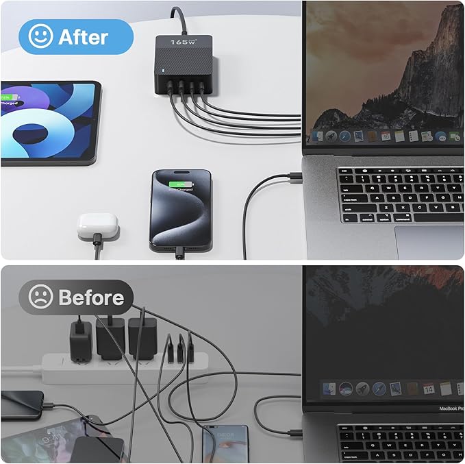 RYND 2025 Latest USB C Fast Charger,165W GaN 4-Port Charging Station Hub Block Cube, USB C Wall Charger Blocks with Dual Type C Ports,for iPad/iPhone 17 16 15 14 13 12 Pro Max Pixel Note Galaxy