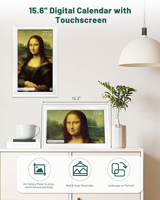 Digital Wall Calendar with Touchscreen, 15.6 inch Smart Calendar, Electronic Calendar for Family, WiFi Family digital calendar Chore Chart, Wall Planner, WiFi Digital Picture Frame