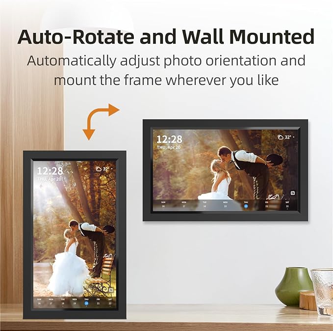 15 inch Smart Wi-Fi Digital Calendar Beautiful Frame for Desktop. Displays Your Photos, 5 Day Weather, Date, Current Conditions, WiFi Sync with Mobile Calendar Through Office 365 Calendar