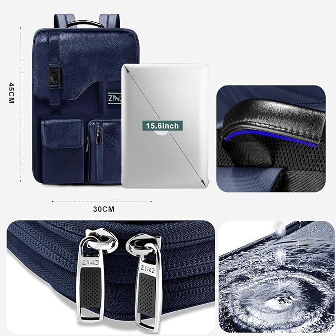 ZINZ Slim & Expandable Laptop Backpack 15.6 Inch, Computer Rucksack Water Resistant Bag, Anti-Theft Travel Daypack for Men and Women-Blue