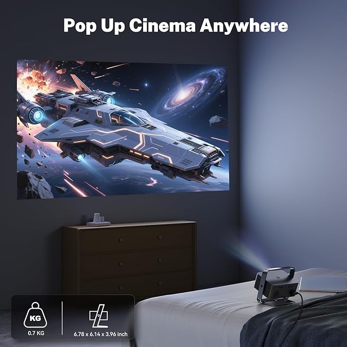 Smart Projector 1080P 4K Support with WIFI 6 and 2-Way Bluetooth 1500ANSI Auto Keystone Electric Focus Mini Projectors Home Theater Movie Outdoor Portable Projector (Black)