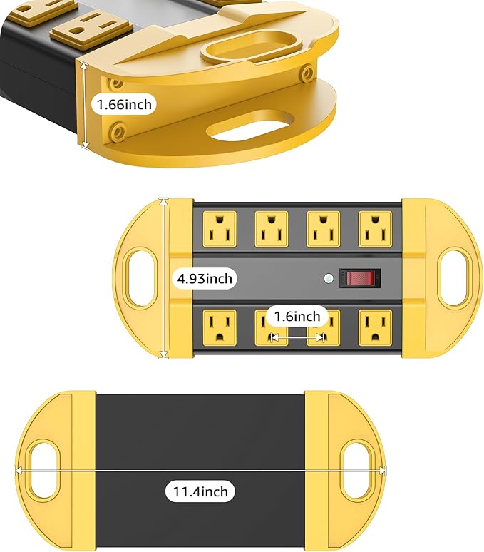CCCEI Heavy Duty Power Strip Surge Protector, Metal 8 Outlets Power Strip for Appliance. Garage Shop Industrial Workbench 15 AMP Outlets Strip. 13FT Extension Cord