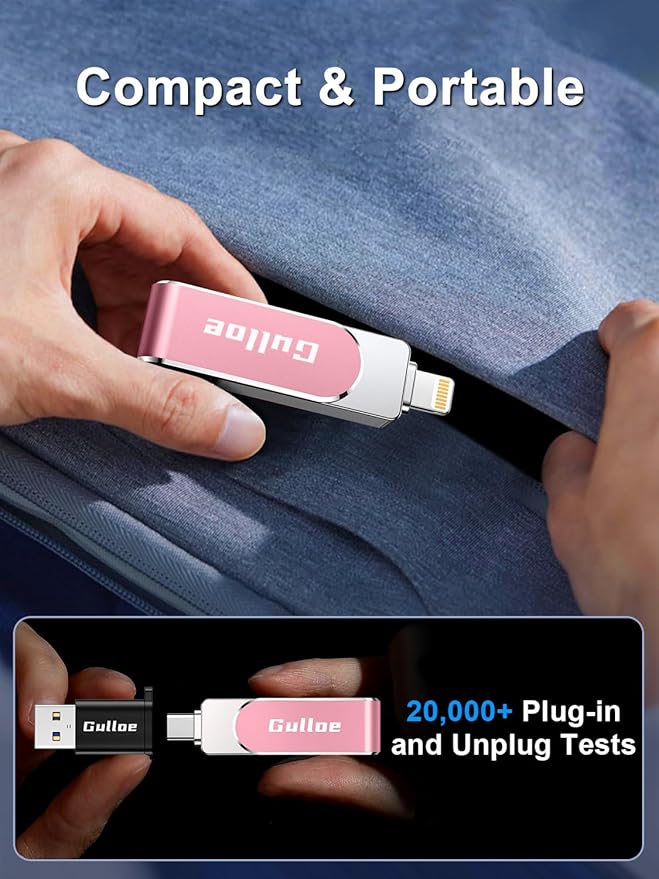 Gulloe 512GB Flash Drive Intended for iPhone, Memory Stick Storage for Photos and Videos Backup, Compatible with iPhone iPad Android PC, Plug and Play, No Application Required (Pink)