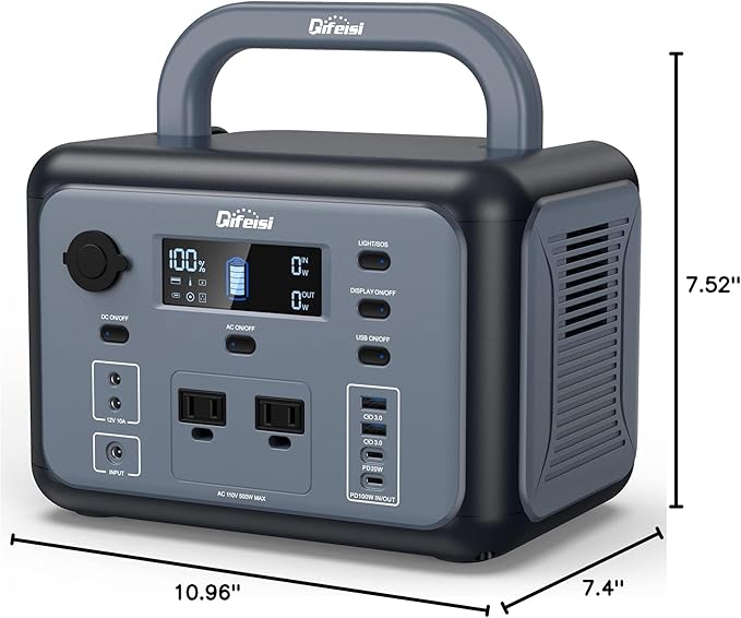 P500 Portable Power Station, 518Wh LiFePO4 Battery with 110V/500W Pure Sine Wave AC Outlets, PD 100W Output/Input, Solar Generator for Camping RV CPAP Home Emergency