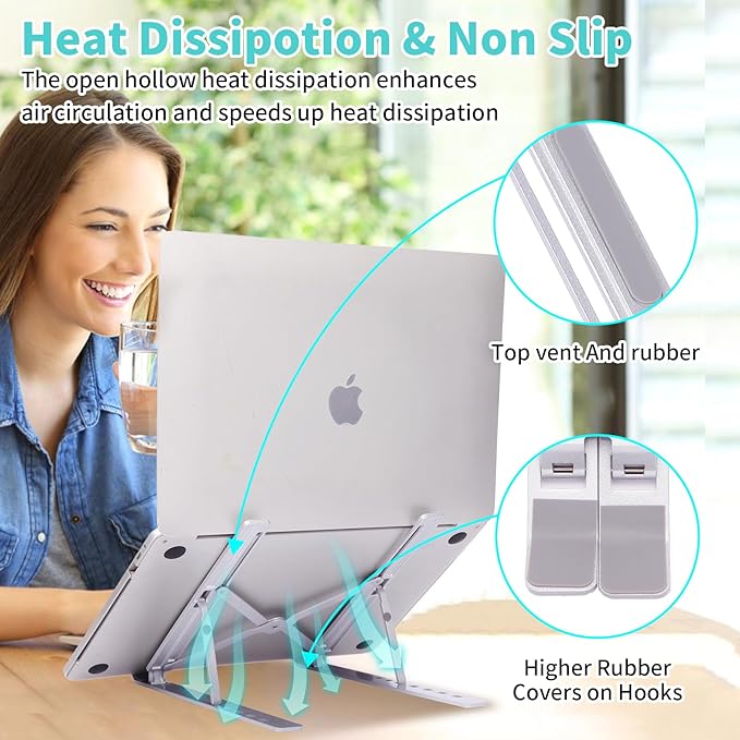 Laptop Stand for Desk, Aluminum Metal MacBook Stand, Computer Riser for Desk, Portable Foldable Adjustable Notebook Holder, Compatible with 10-15.6 Inch Laptops, iPad, Black.