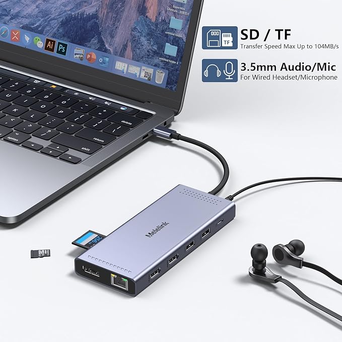 USB C Docking Station Dual Monitor, 14 in 1 Triple Display USB C Hub Multiport Adapter with 2 HDMI 4K,DisplayPort,PD Charging,Ethernet,6 USB C&A Ports,SD/TF, Laptop Docking Station for Dell/HP/Lenovo