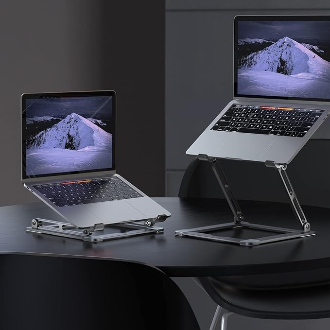 Laptop Stand for Desk - Adjustable Laptop Holder, Portable Laptop Riser with Multi-Angle Height Adjustable Computer Stand for MacBook Air/Pro and More Notebooks 10-17.3" - Grey