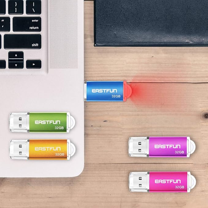 EASTFUN 32GB USB 2.0 Flash Drive Memory Stick Thumb Drive Pen Drive Jump Drive Zip Drive, 5 Pack (5 x 32GB), Colors (Gold Rose Blue Purple Green)