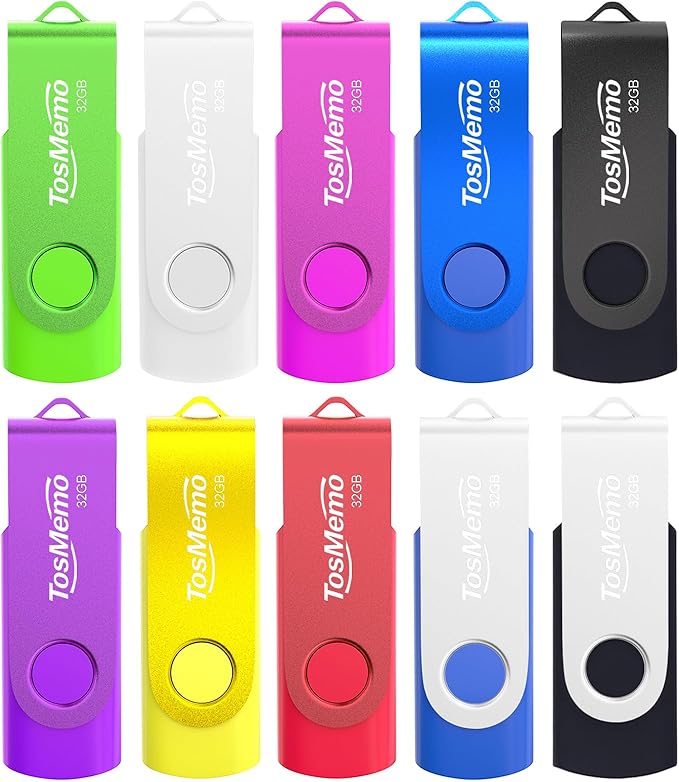 10 Pack 32GB USB Flash Drives Thumb Drives USB 2.0 Flash Drives Swivel Jump Drives Pen Drive Memory Stick Bulk for Data Storage(10 Pack,Mixed Colors)