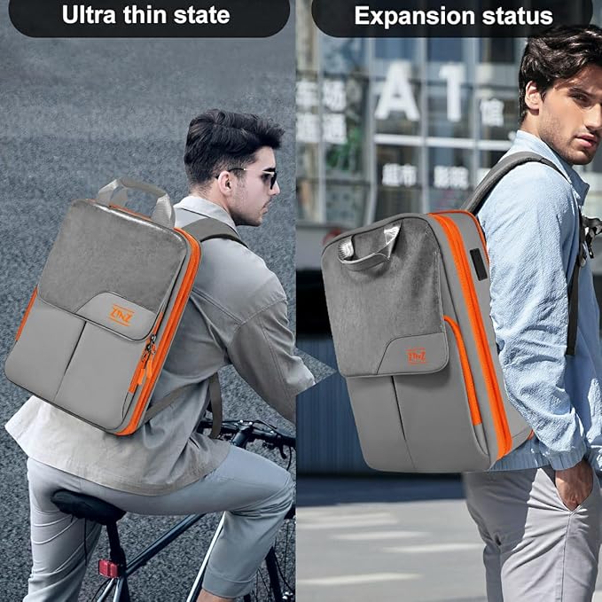 ZINZ Slim & Expandable Laptop Backpack 15.6 16 17 inch Travel Business Backpack Water-Resistant Daypack for Men and Women,Gray orange