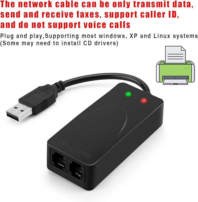 AGPtek External USB 2.0 3 in 1 Data Voice Dial Up Modem 56K V.92 V.90 CX93010 WIN7 Receive Send Fax on Computer with RJ11 Cable