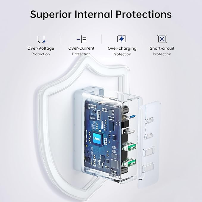 140W Mac Book Pro Charger,4 Port Flat Charging Station for Apple Type c Fast Wall Charger,USB C Port MacBook Pro &MacBook Air Adapter Plug Block for iPhone 16/15/14/13Pro Max, iPad, AirPods 4,Samsung