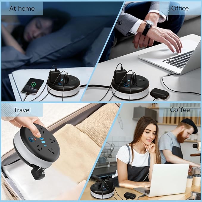 Retractable Travel Power Strip: 10 Ft Extension Cord Portable Powerstrip with 5 Outlet 2 Smart USB Port 2 USB C for Travel Cruise Ship Beach Vacation Essentials