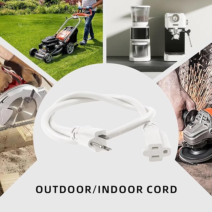 100ft Indoor Outdoor Extension Cord - 12/3 SJTW Heavy Duty Extension Cable with 3 Prong Grounded Plug for Safety -15Amp 1875W White Electric Cord Great for Garden, Appliances