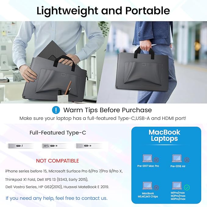 Laptop Screen Monitor Extender, Wider 1080P FHD Portable Monitor for Laptop, Built-in Speaker and Adjustable Backstand, Triple Screen Extender Compatible with Wins/MacOS/Chrome