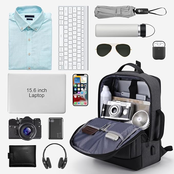 HOMIEE 30L Travel Laptop Backpack for Men Women, 15.6 Inch Expandable Backpack with USB Charging Port, Water Resistant Business Work College Bag, Grey