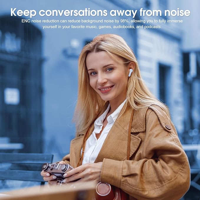 Wireless Earbuds, Bluetooth 5.4 Headphones, HiFi Stereo Bass Ear Buds, in Ear Earbuds with 4 ENC Noise Cancelling Mic, 45H, LED Display, IP7 Waterproof, Earphones for Phone Android/iOS Sports, Blue