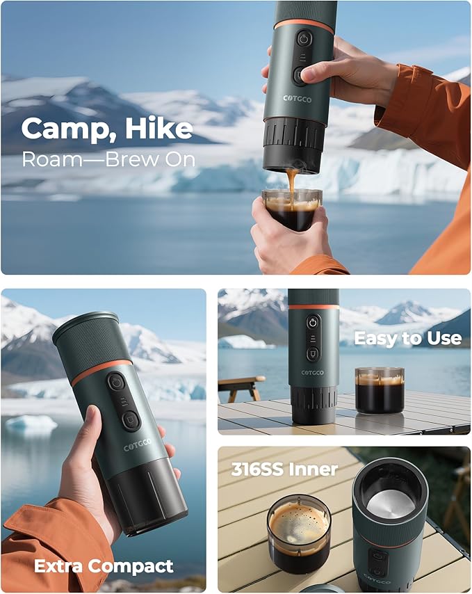 Portable Espresso Maker 20 Bar Self‑Heating & Auto-off | 13500 mAh Battery Brews 8 Shots | 12 V Mini Coffee Machine Compatible with Nespresso Original Pods | Car/Travel/Camping