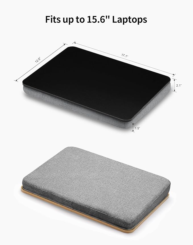 Lap Desk with Pillow Cushion, Portable Laptop Bed Desk, Fits up to 15.6 inch Laptop, Lap Stand for Bed & Couch & Carpet, Book Tablet/Drawing Board- Black
