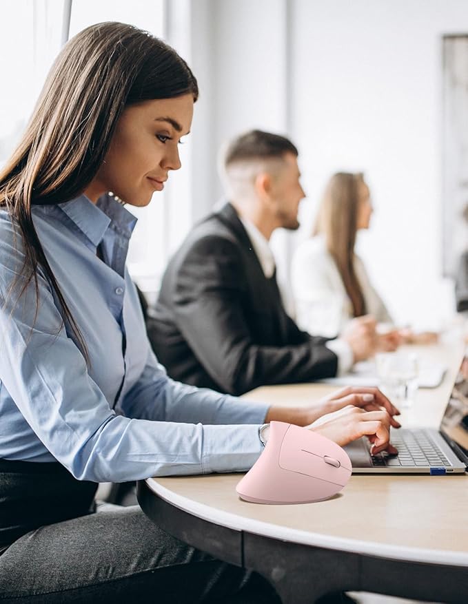 TECKNET Ergonomic Wireless Vertical Mouse - 4800 DPI, 5 Adjustable Levels, 2.4GHz Optical, 6 Buttons for Carpal Tunnel - Laptop, Desktop, PC, MacBook Compatible - Pink