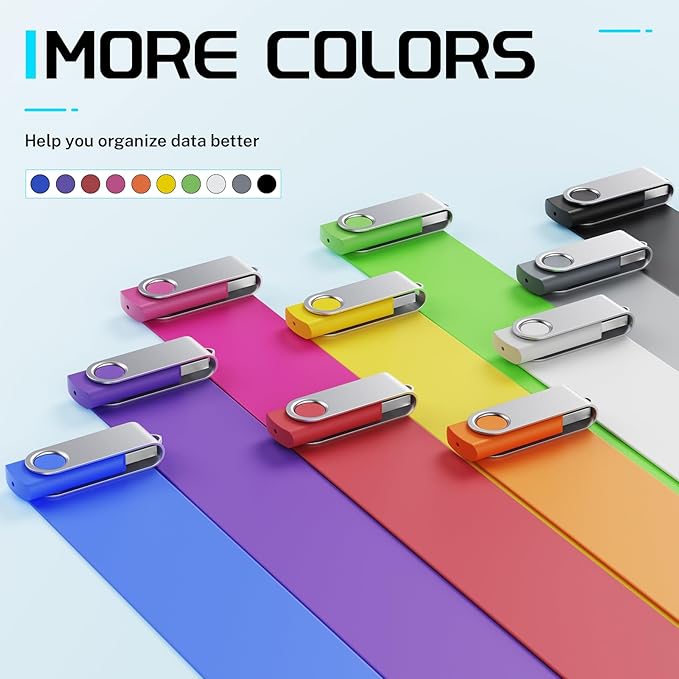 FEBNISCTE 16GB Flash Drive,Thumb Drive 10 Pack,Memoria USB 2.0 Multi-Coloured, USB Thumb Drive 16gb Swivel mit 10 Cords Jump Drive Stick with LED Light for Data Storage/Transfer