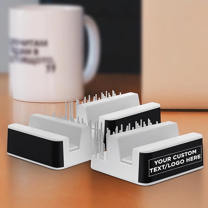 DISCOUNT PROMOS Custom Light Up Logo Phone Stands Set of 100, Personalized Bulk Pack - Essential Smartphone Accessory, Perfect for Office and Home - White