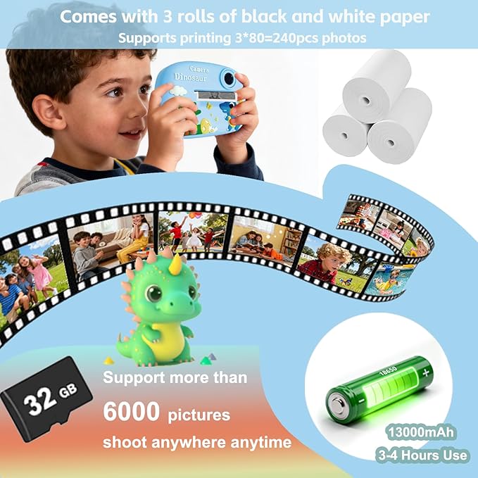 Kids Instant Digital Cameras for Boys and Girls, 1080P Video Digital Kids Camera That Print Photos with 32G Card,Portable Toddlers Camera Christmas Birthday Gifts Toys for Age 3-16 Years Old