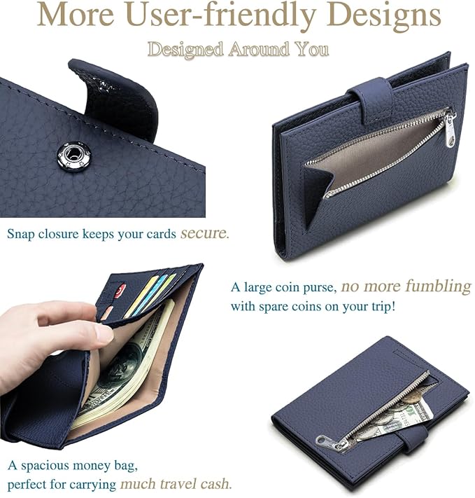 RFID Blocking Passport Holder for Travel Women – Genuine Leather Travel Wallet with 1 Passport Slot & 3 Card Slots, Coin Pocket & SIM Slot – Slim Travel Organizer (Sapphire Blue)