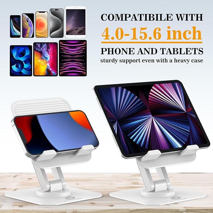 OCYCLONE for iPad Stand for Desk 360 Rotating Adjustable Portable Monitor Tablet Holder, White