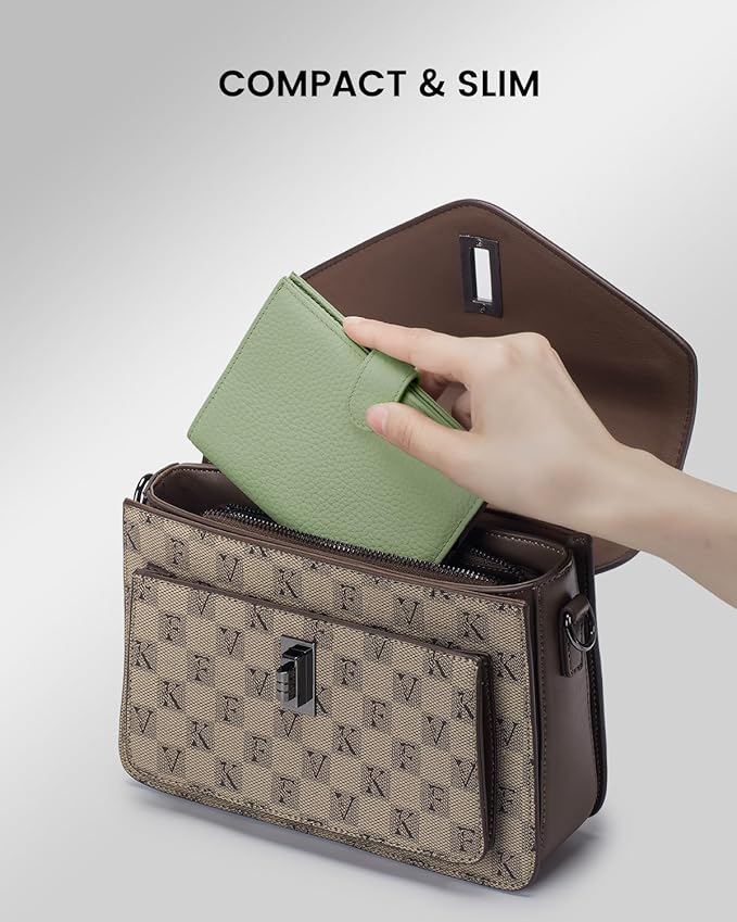 RFID Slim Passport Holder for Women, Compact Leather Passport Wallet with Card Holders SIM Slots,Zippered Coins Pocket and Cash Compartment Travel Passport Cover Case, Light Green