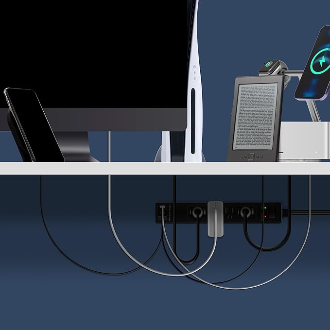 LIDER Surge Protected Outlet Extender, 4-Outlet Power Strip, 21W USB Type-A, and 2 USB Type-C Port, Ultra-Thin Wall Plate Plug with Cord Extender, Flat-Face, 5ft Cord, 1500 Joules, ETL-Listed, Black