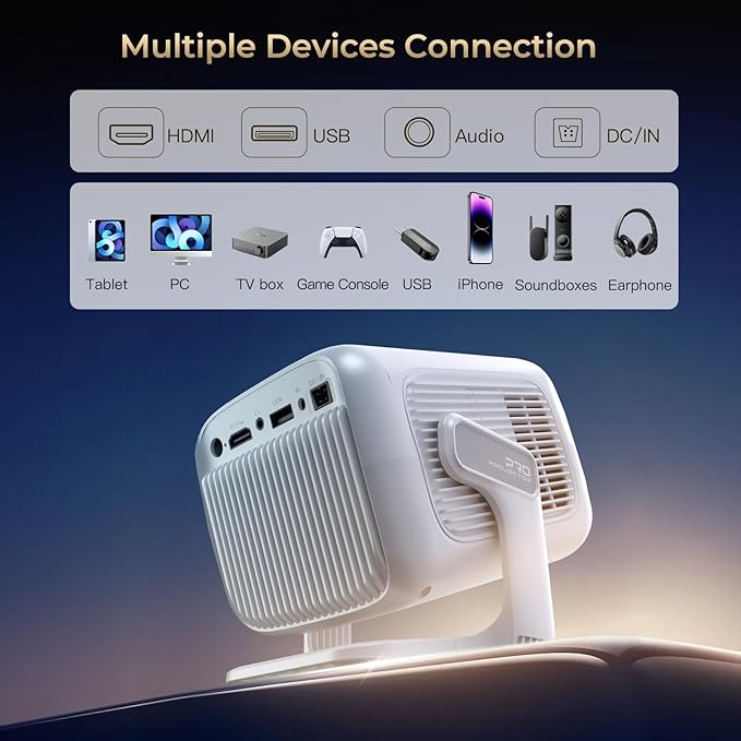 Native 1080P Mini Projector with 4K Support, Auto Focus & Keystone Proyector, Android 11 Smart WiFi 6 Bluetooth 5.4, Portable Outdoor Movie Projectir for iPhone/Netflix/Camping, Home Theater Gift