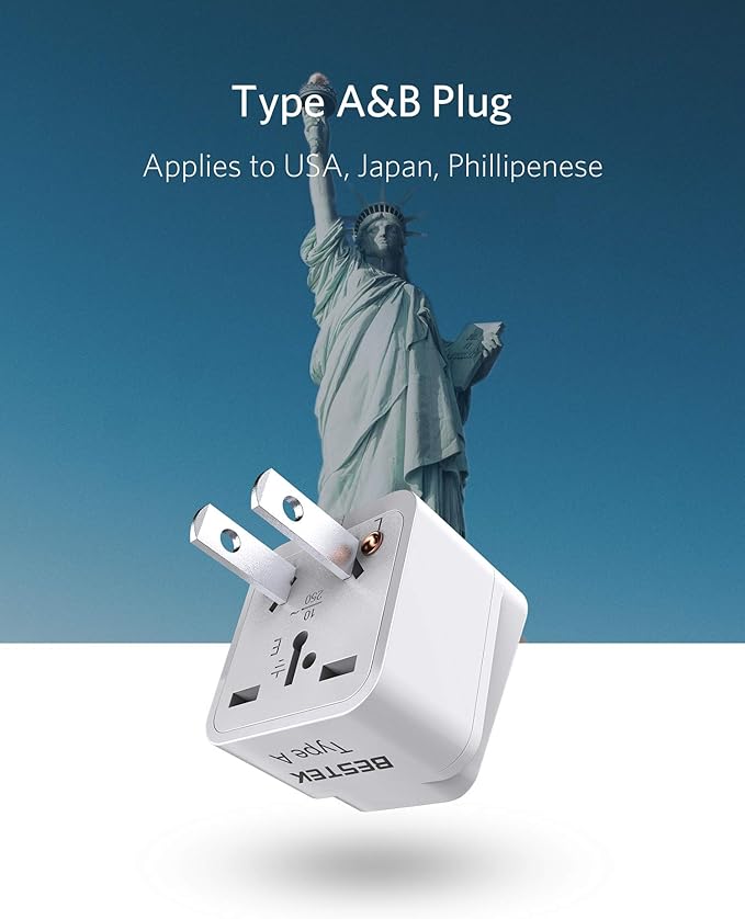 BESTEK Japan Travel Plug Adapter, Grounded Universal Type A Plug Adapter JP to US Adapter - Ultra Compact for US, Japan, China Phones, Laptops, Camera Chargers and More, 3 Pack