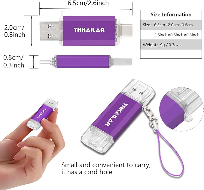 THKAILAR 128GB USB C Flash Drive 2 Pack,2-in-1 Dual Type-A&Type-C Thumb Drive USB 3.0 Memory Stick,High-Speed Flash Drive USB C for iPhone 15/16,Android,Mac,PC,PS4,Plug&Play,Durable&Compact Design